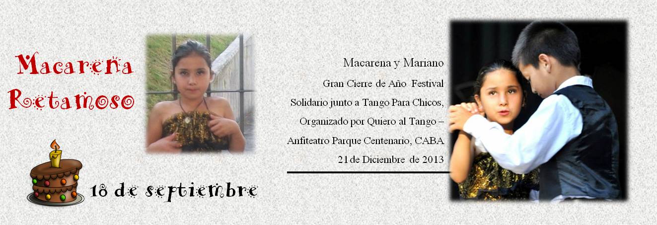 Macarena y Mariano  Gran Cierre de Año  Festival Solidario junto a Tango Para Chicos, Organizado por Quiero al Tango – Anfiteatro Parque Centenario, CABA 21 de Diciembre de 2013
